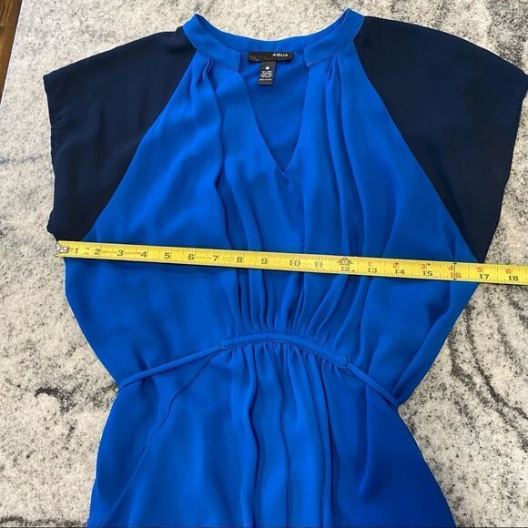 Aqua Small Blue Two Tone Short Sleeve Silky Dress - Picture 5 of 8